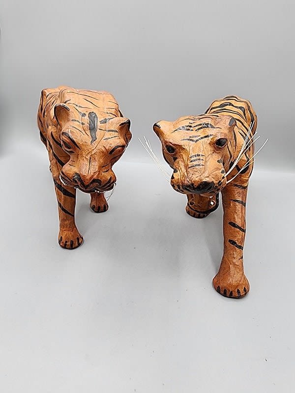 Lot 162: Pair of Vintage Leather Wrapped Bengal Tigers