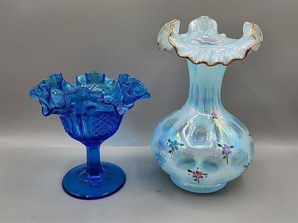 Lot 169: Fenton Ruffled Edge Vase and Compote