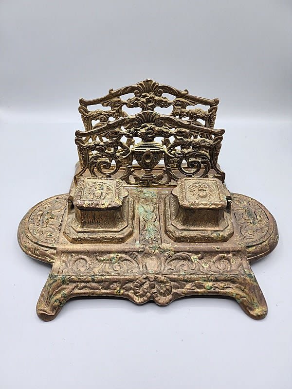 Lot 171: Early 20th Century Brass Inkwell and Letter Stand