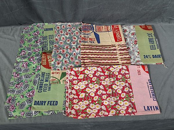 Lot 202: 5 Vintage Intact Labeled Feedsacks
