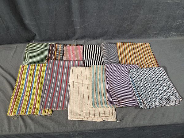 Lot 205: 12 Vintage Feedsacks-Stripes