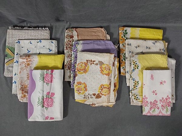 Lot 210: 11 Vintage Feedsacks-Border Prints