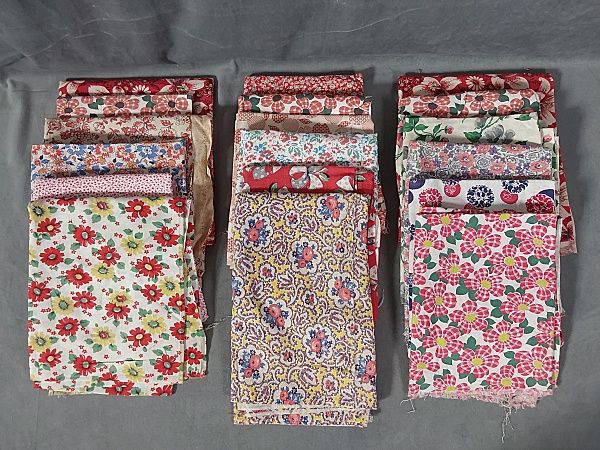Lot 227: 19 Vintage Feedsacks- Oranges and Reds