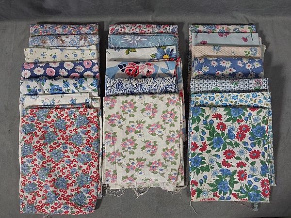Lot 232: 20 Vintage Feedsacks-Blue Florals
