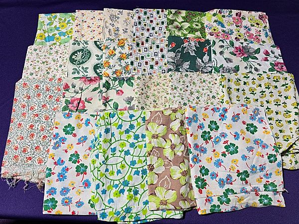 Lot 234: 22 Vintage Feedsacks-Green Florals
