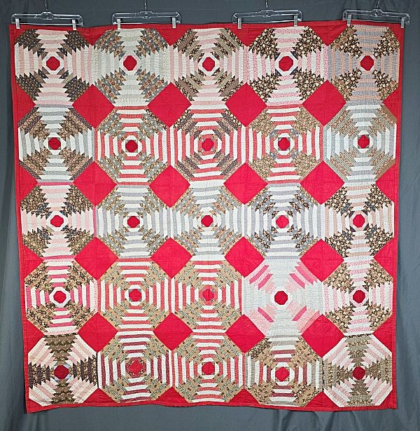 Antique c1890 Pineapple Quilt 80 by 80 inches. It is comprised of 25 blocks, 16 by 16 inches 