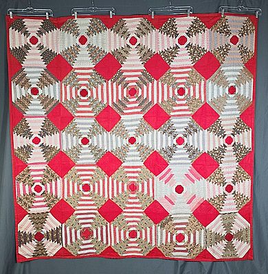 Antique c1890 Pineapple Quilt 80 by 80 inches. It is comprised of 25 blocks, 16 by 16 inches 