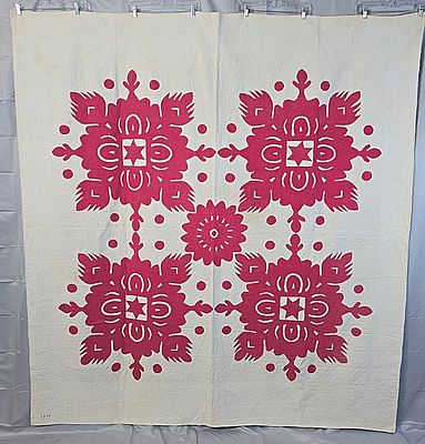Antique 1896 Scherenschnitte Quilt measuring 78 by 84 inches. It is comprised of 4 blocks, 33.5 