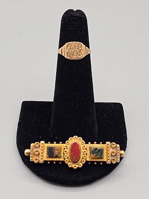19th Century 14K Brooch and Ring. The lot includes a 19th century 14k brooch and ring.