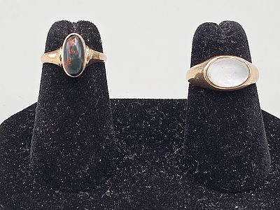 2 Antique 10K Gold Rings with Cabochons. The lot includes a pair of late 19th century 10K