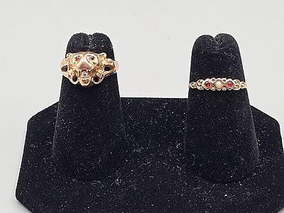 2, 19th Century 10K Gold Rings. The lot includes a pair of late 19th and early 20th century 10K