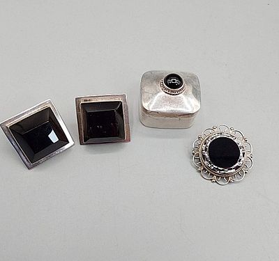 Mexican Sterling and Onyx Jewelry and More. The lot includes a mix of vintage Mexican sterling