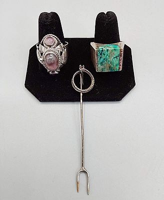 Group of Mexican Sterling Rings and More. The lot includes a mix of Mexican made sterling and