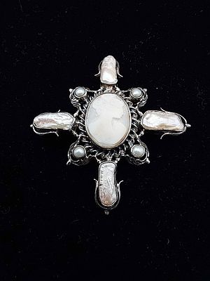 Large Sterling Cameo and Pearl Brooch/Pendant. The lot includes a large 2.82'' by 2.69''