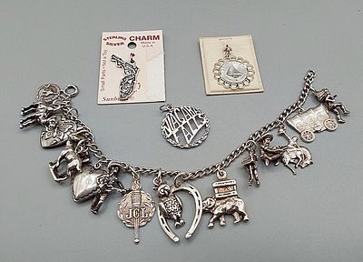 Vintage Sterling Charm Bracelet and More. The lot includes a 6.5'' long sterling oval link