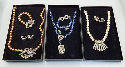 3 Heidi Daus Necklace Sets. Three Heidi Daus necklace sets with earrings, bracelet or second