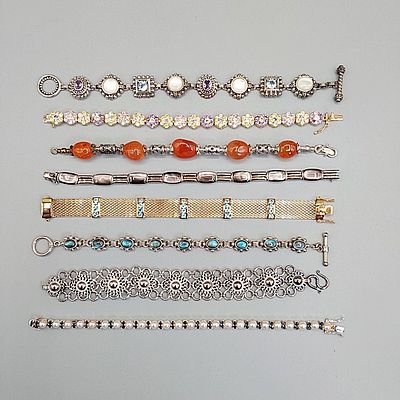 8 Sterling Bracelets. Eight total bracelets: To include Six Sterling Bracelets - 7.5” agate