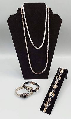 5 Sterling Necklaces and Bracelets. All Sterling: a 7” Roberto Salazar limited edition Taxco