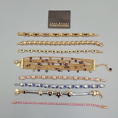 8 Joan Rivers Bracelets. Eight Joan Rivers Bracelets to include a 7” Rhinestone flora; An
