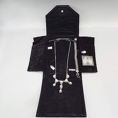 Sterling Necklace and Bracelet. A 19" sterling necklace with pearls, includes necklace case and