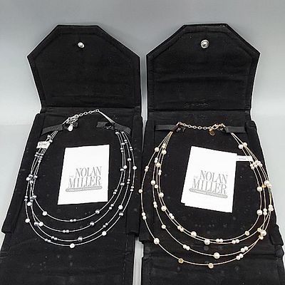 Nolan Miller Floating Necklaces. A 16" silverton adjustable necklace with gray faux pearls and a