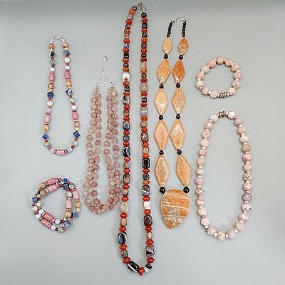 Jay King Stone Necklaces. Five Jay King stone necklaces to include a 27" aventurine, onyx and
