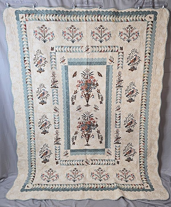 John Hewson Reproduction Quilt measuring 77x100". In the center are 2 late 18th century repro 