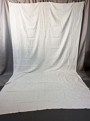 Vintage 3 Leaf Clover Damask Linen Tablecloth. There is a linen damask banquet size tablecloth 