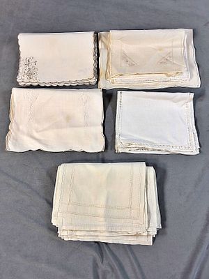 5 Sets of Vintage White Linen Napkins. There are 20 vintage white linen napkins that are 