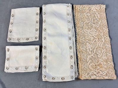 Two Sets of Vintage Linen Runners. There are three vintage runners that are included with two 