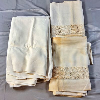 3 Vintage White Linen Sheets. There are linen sheets that are 72"x116" and it features a band 