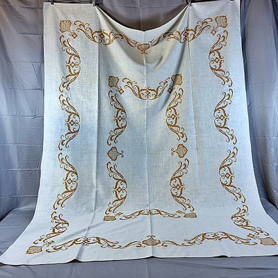 Vintage Cotton Tablecloth with Cross Stitch. The tablecloth that is included is a cotton blend 