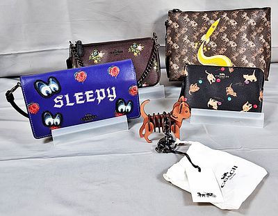 4 Coach Small Bags and Charm. There are 4 Coach printed small bags and a charm included. There 