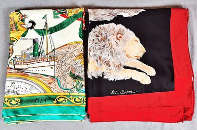 2 Andre Claude Canova Scarves. There are 2 silk scarves which were made in France by Andre 