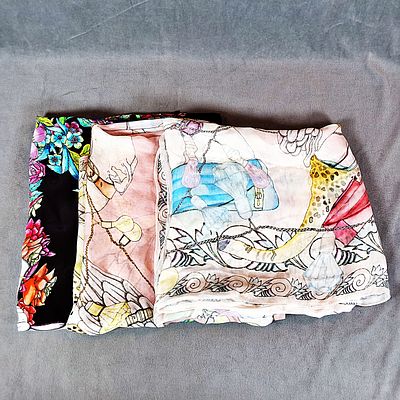 3 SWASH London Scarves. There are 3 SWASH London scarves with tags and an original box. The box 