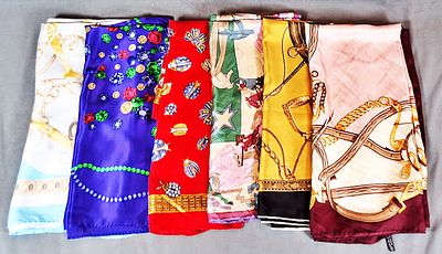 6 Patterned Silk Scarves. There are 6 silk scarves included in this collection from several 