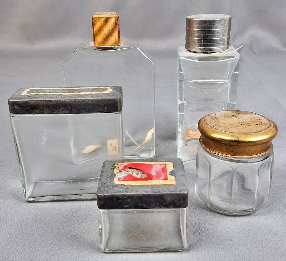 Lot 265: 5 Vintage Perfume Bottles and Storage Containers