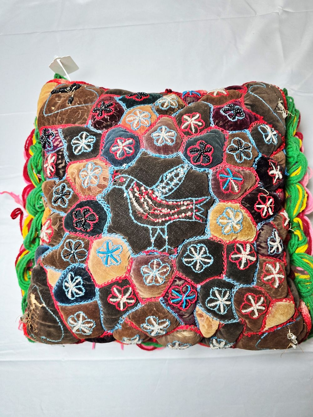 Lot 157: Antique Victorian Plush Work and Beaded Pillow