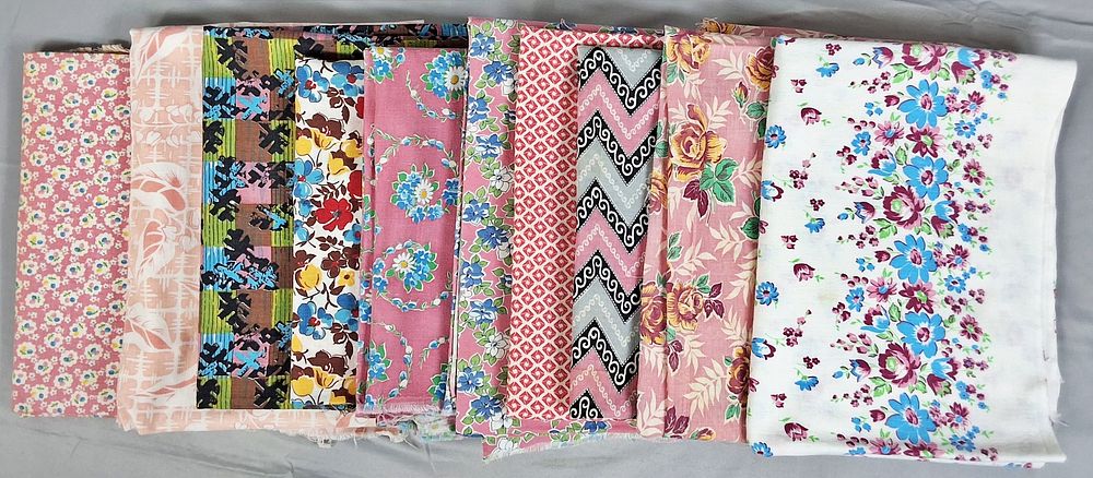 Lot 161: Group of 10 Vintage Printed Feedsacks - Pink Florals