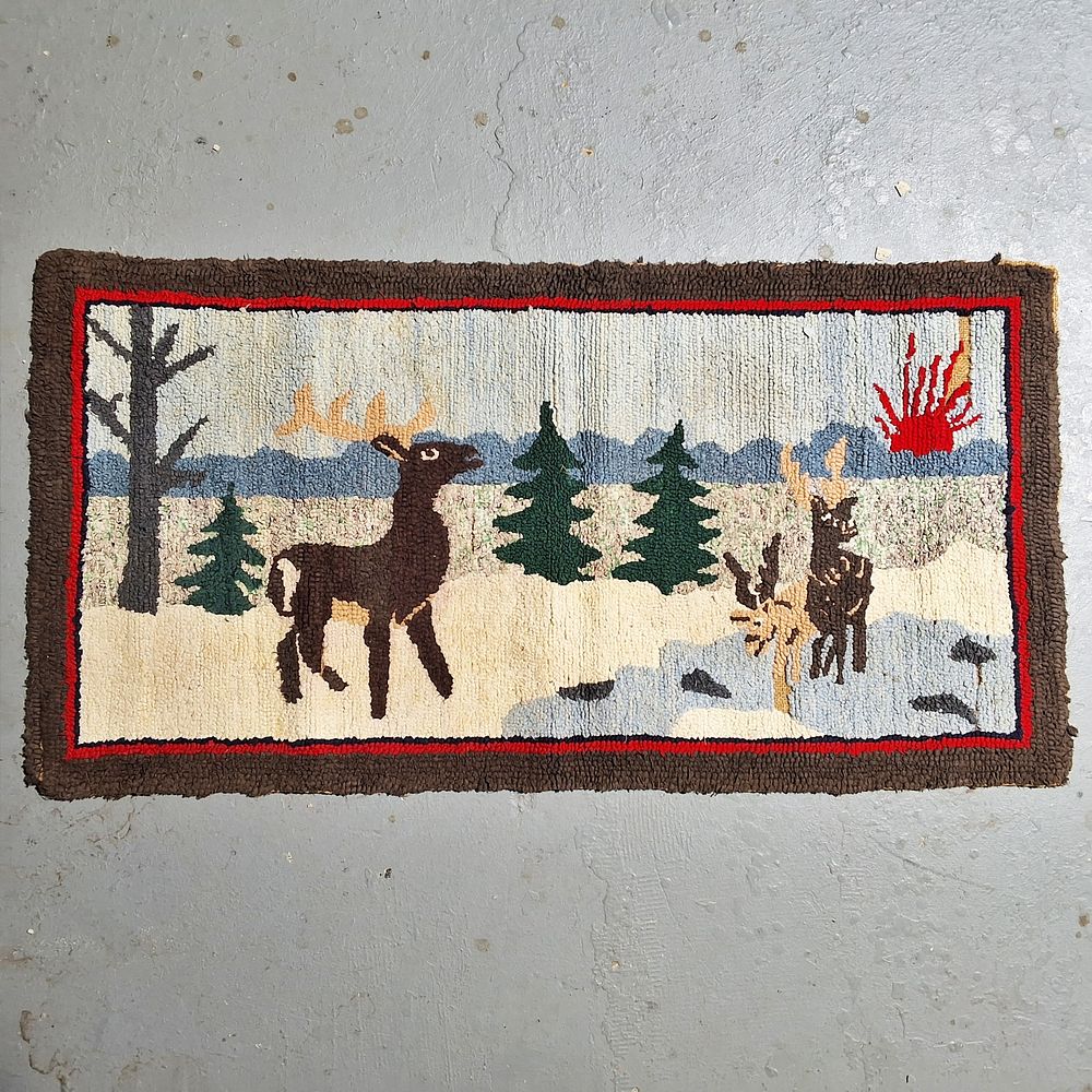 Lot 198: Vintage 1930s Folk Hook Rug - Figural