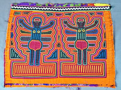 Guna Mola Panel with Twin Spiritual Figures. Panama (Guna Yala), circa 1970s 14.5 &times; 18.5 