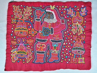 Guna Mola Panel with Santa Claus and Holiday Imagery. Panama (Guna Yala), circa 1970s14.5 &times; 18 