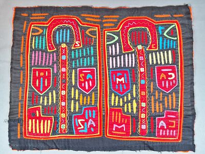 Guna Mola Panel Depicting Folded Western Shirt with Text "CAMISA". Panama (Guna Yala), circa 