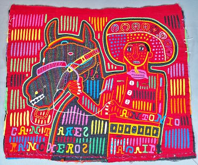 Guna Mola Panel Depicting Antonio Aguilar as Charro. Panama (Guna Yala), circa 1970s16.5 &times; 19 