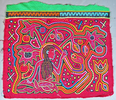 Guna Mola Panel with Cosmological and Biblical Syncretism. Panama (Guna Yala), circa 1970s15.5 &times; 