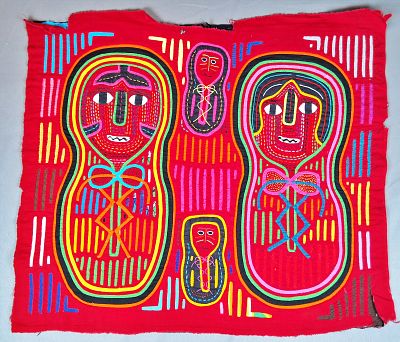 Guna Mola Panel with Anthropomorphic Shoe Iconography. Panama (Guna Yala), circa 1970s-1980s15.5 