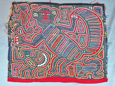 Guna Mola Panel with Spirit Figure and Zoomorphic Iconography. Panama (Guna Yala), circa 