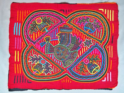 Guna Mola Panel with Spiritual Iconography. Panama (Guna Yala), circa 1960s-1970s13.5 &times; 17 