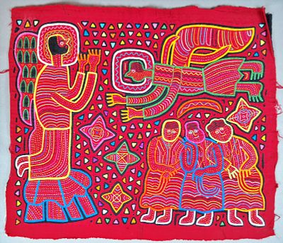 Guna Mola Panel Depicting the Three Wise Men, Los Reyes Magos. Panama (Guna Yala), circa 
