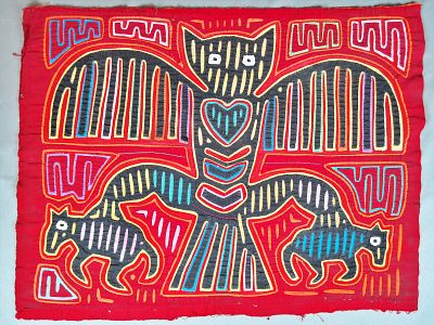 Guna Mola Panel with Bat and Tapir Iconography. Panama (Guna Yala), circa 1960s16 &times; 21.5 inchesA 